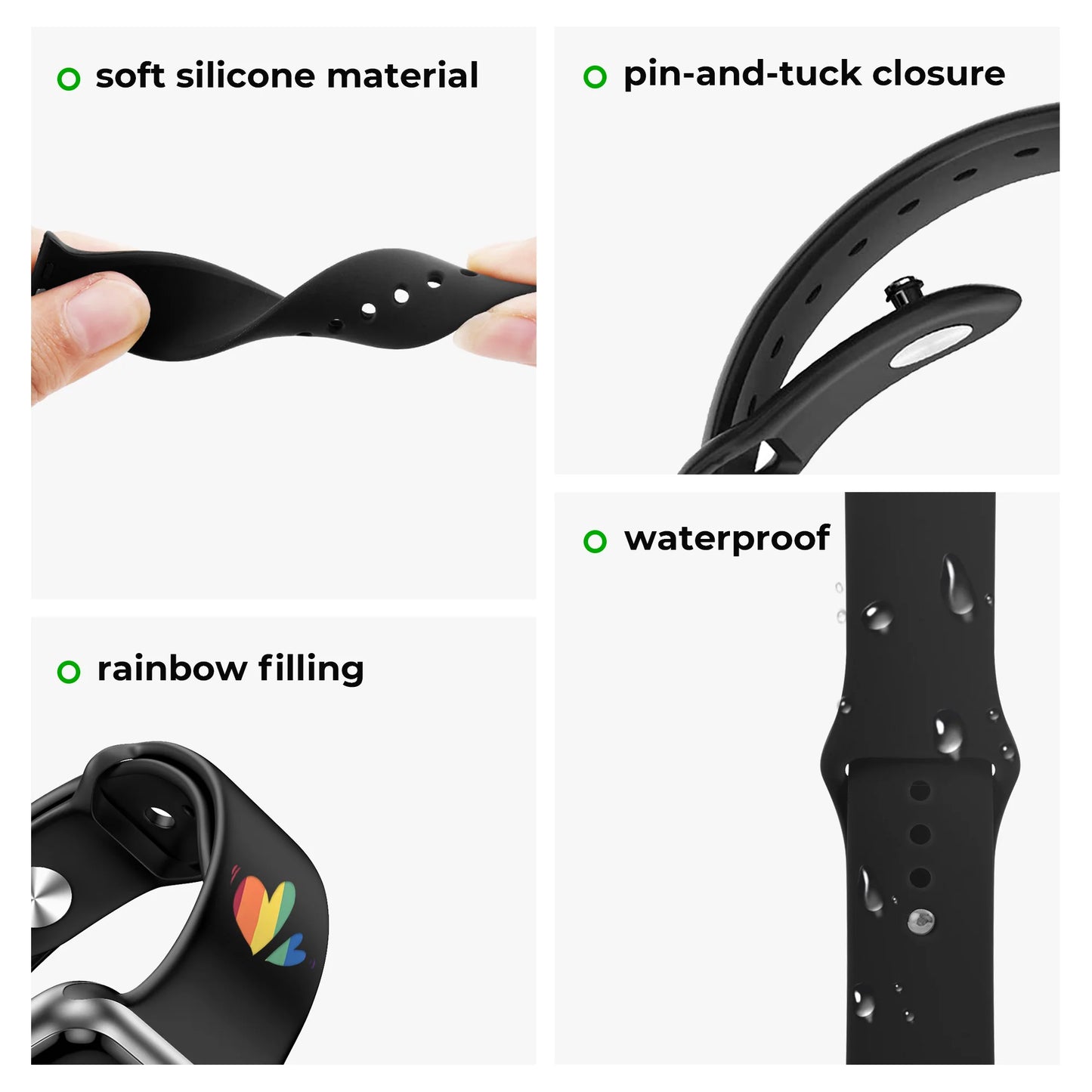 Silicone Apple Watch Bands with Laserable Rainbow Filling