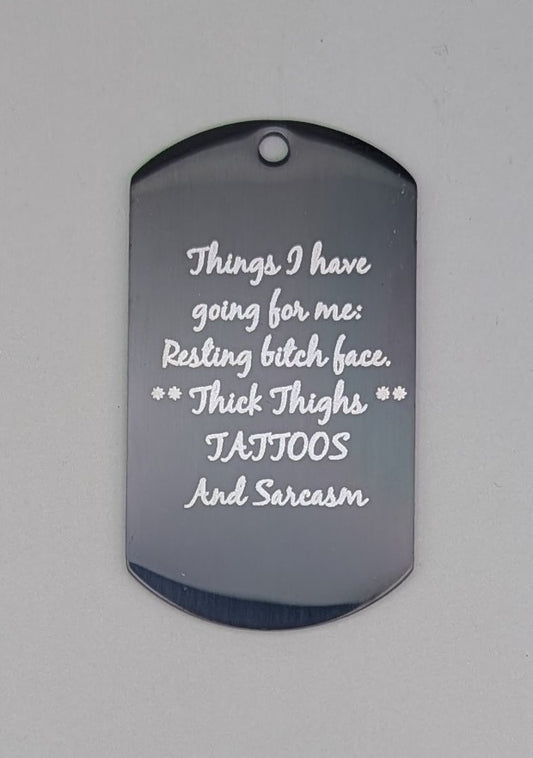 Witty and Humorous black stainless military pendant keychain or bad charm