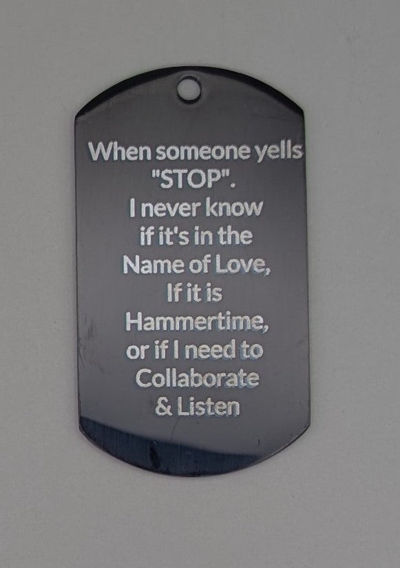 Witty and Humorous black stainless military pendant keychain or bad charm